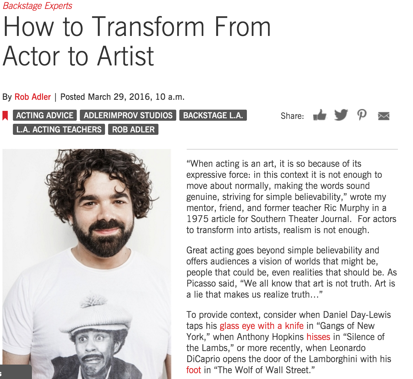 Rob Adler - Backstage - How to Transform From Actor to Artist